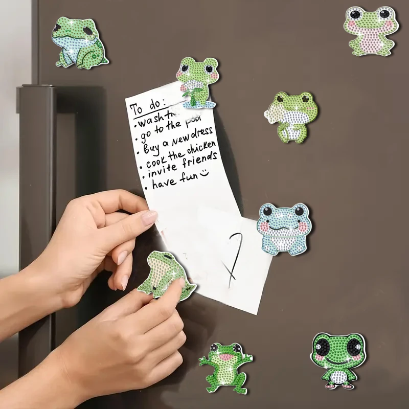 8-teiliges DIY Kühlschrank-Diamantmalerei-Set mit Frosch-Muster, Diamantkunst-Kühlschrankmagnete für Bars, Schließfächer und Geschenke