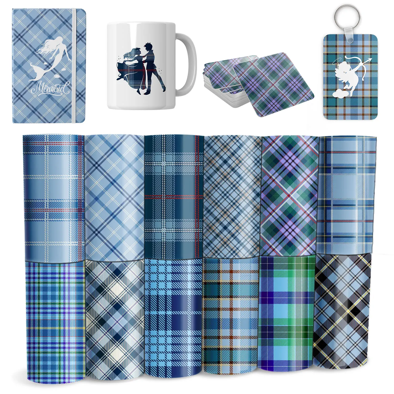 WOWOCUT Plaid Infusible Transfer Ink Sheet 12X12 in Blue Sublimation Transfer Paper Ink for Mug Press for DIY T-Shirt Transfer