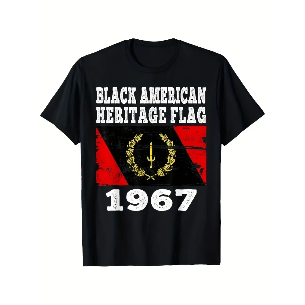 

Men'S Black Vintage 1967 American Heritage Flag T-Shirt | Distressed Retro Graphic Tee with Black Pan African Colors & 1967