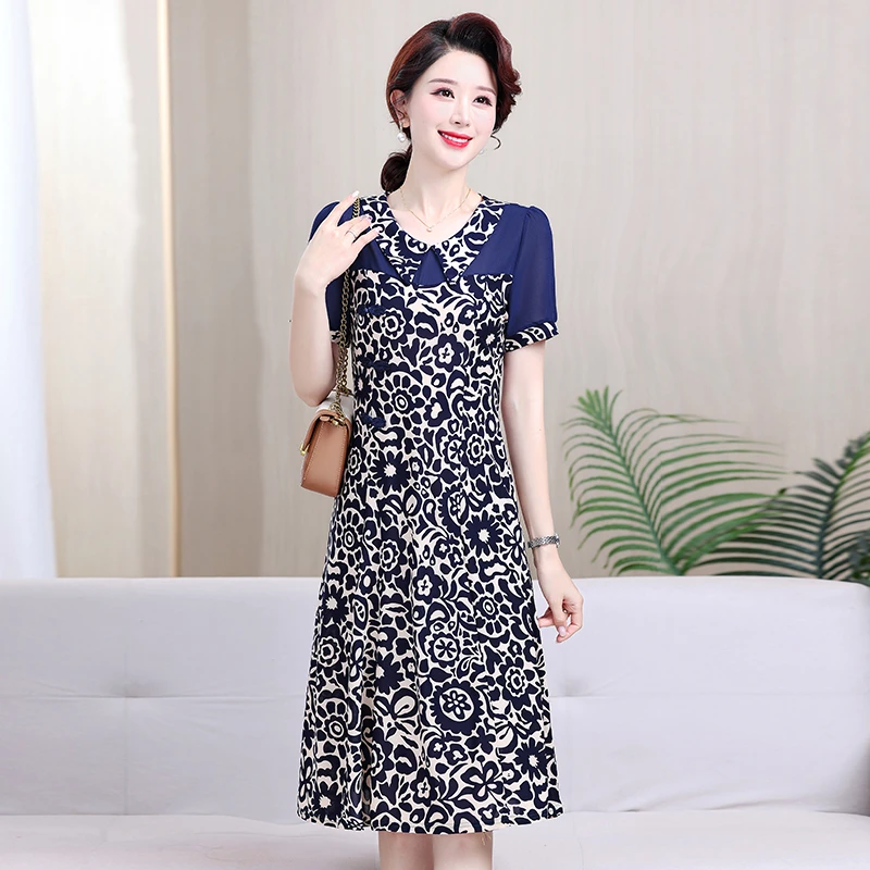 

Fashion Simple Casual Summer Dresses For Women Lapel Floral Printe Elegant Party Midi Dress Slim Female Clothing