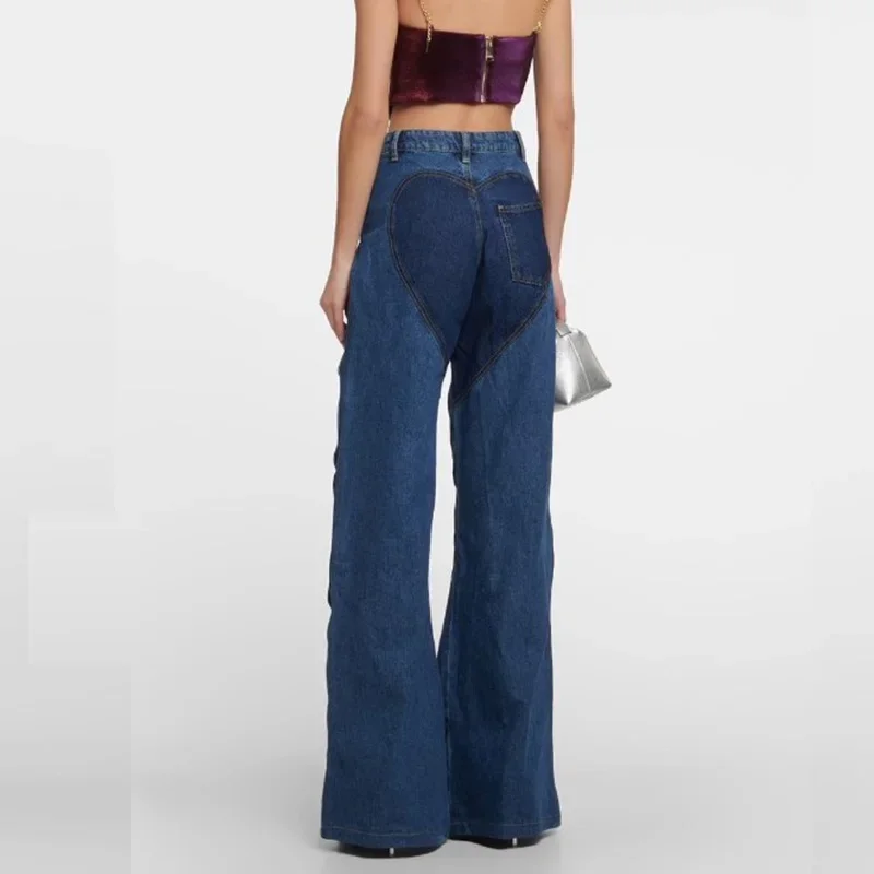 Sexy Criss-Cross Cut Out Denim Pants Women 2026 Fashion Streetwear High Waist Casual Straight Flare Pant Female Blue Jeans
