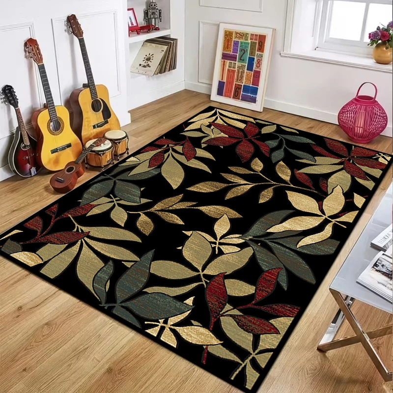 Modern Botanical Leaf Print Area Rug Vintage Floral Design Perfect for Living Room Bedroom Office Decor Durable Floor Mat