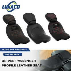 2-Up Motorcycle Driver Passenger Low Profile Leather Seat For Harley Touring CVO Street Glide Road King Electra Glide 2009-2022