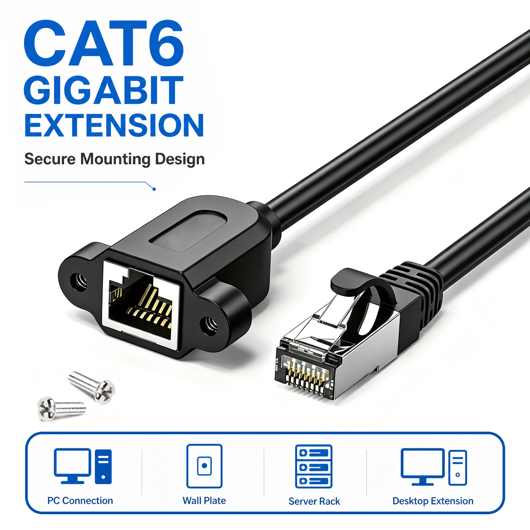 CAT6A RJ45 Ethernet Extension Cable 1000Mbps Male to Female with Screw Fixation 1M 2M 3M 5M 8M 10M Gigabit LAN Network Cable