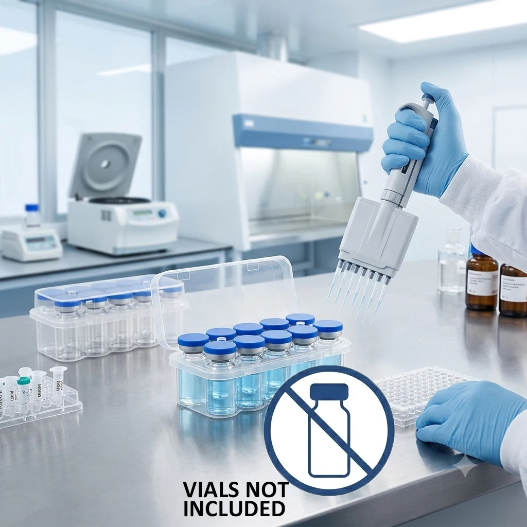 20pc Peptide Case for Fridge, 10-Slot Vial Holder for Refrigerator, Click-Closure Stackable Organizer for Insulin/Peptides/GLP-1