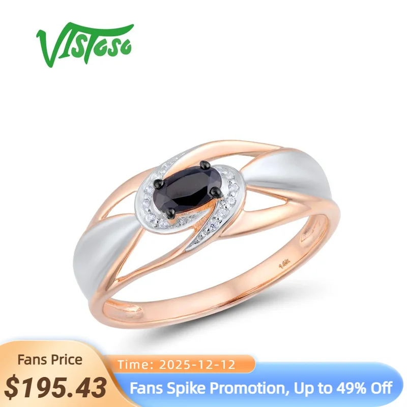 

VISTOSO Genuine Solitaire 14K 585 Rose Gold Ring For Women Diamond Black Sapphire Wedding Anniversary Fine Fashion Jewelry