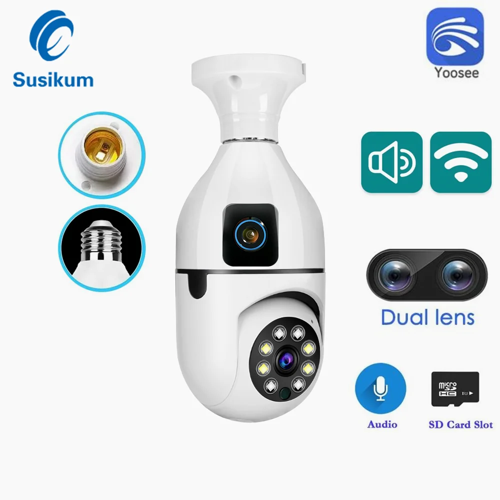 4MP Yoosee Dual Lens Camera WIFI Indoor E27 Bulb Dual Screen Smart Home Wireless Security Camera Auto Tracking