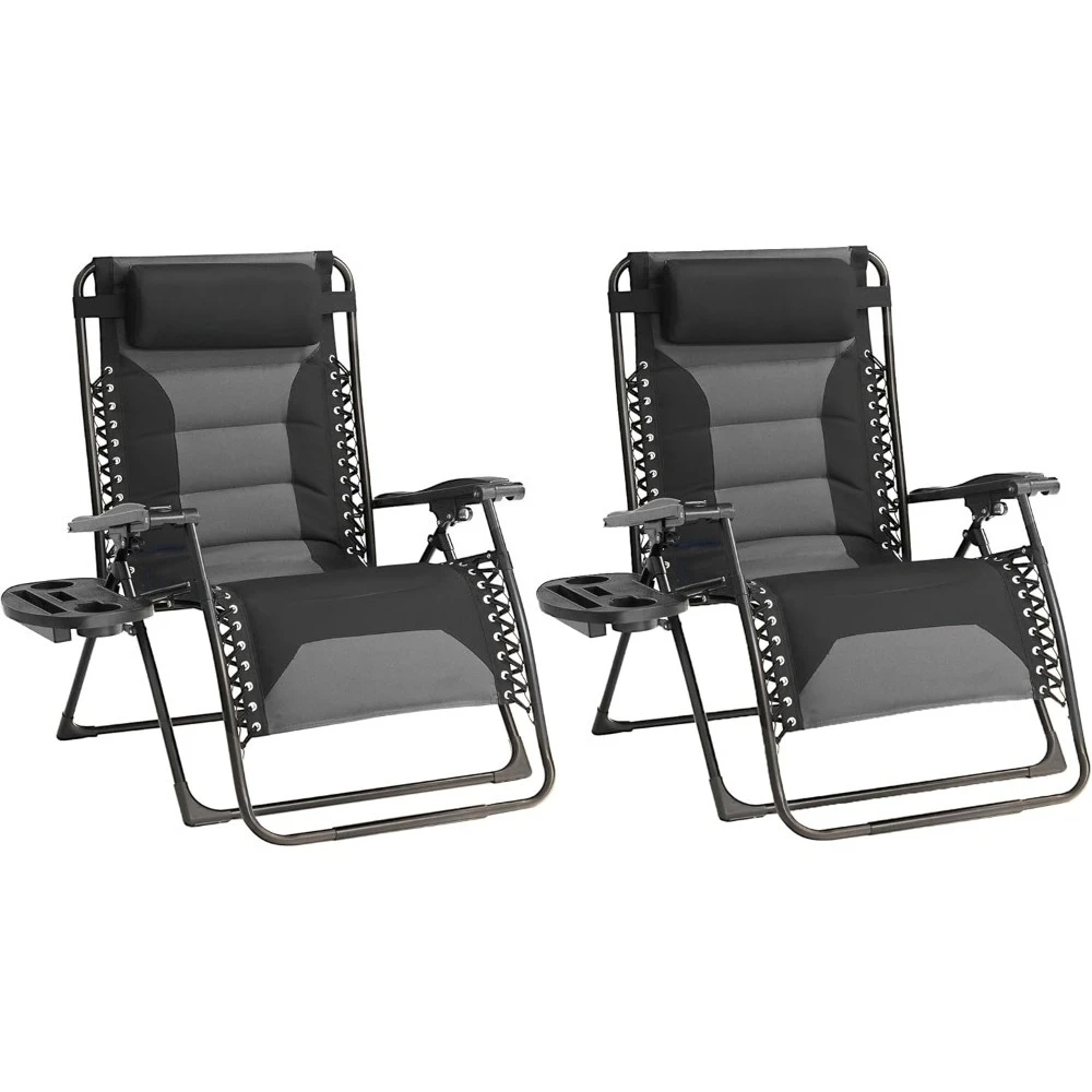 

Zero Gravity Lounge Chairs - Set Of 2 Oversized Reclining Patio Chairs With Adjustable Pillow & Cup Holder (500lbs Capacity,