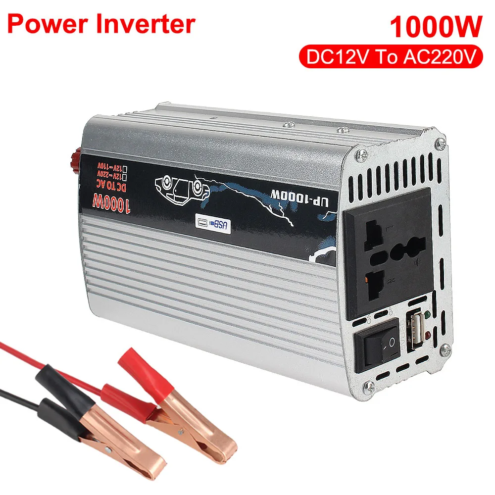 For Car Home Laptop Truck 12V to 110V 220V Pure Sine Wave Power Inverter Electronic Voltage Transformer 1000W