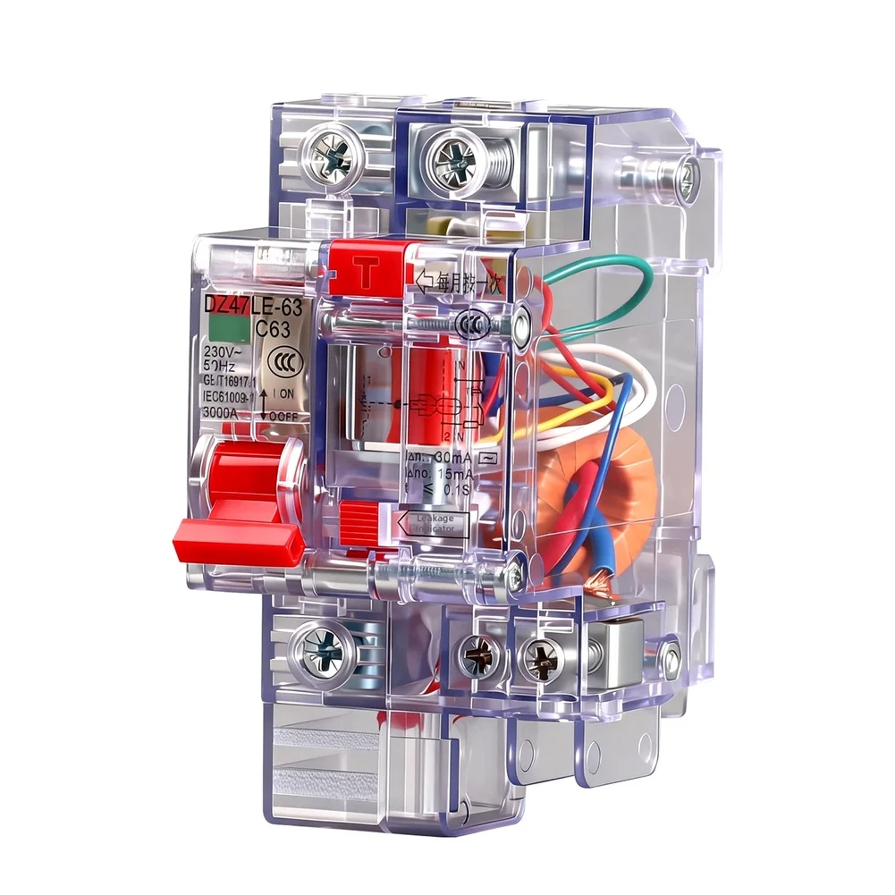 1pc Transparent Circuit Breaker 1P 6A TO 63A With Overload Short Circuit Leakage Protector Quick Response For Electrical Systems