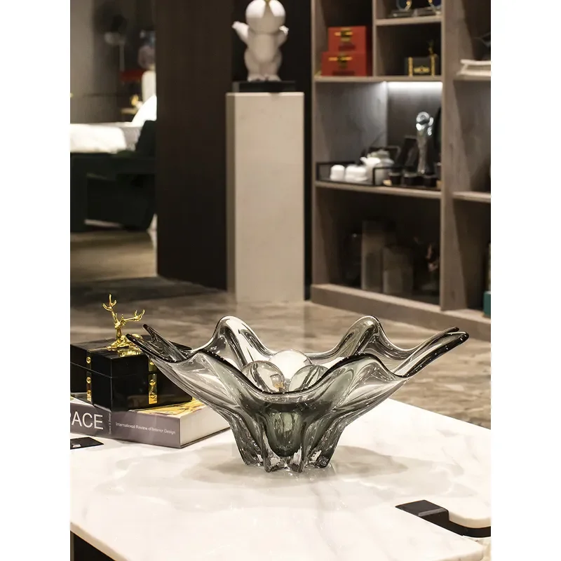 Modern Luxury Glass Fruit Plate Large Decorative Tray for Living Room Coffee Table Designer Home Soft Decoration Storage Bowl