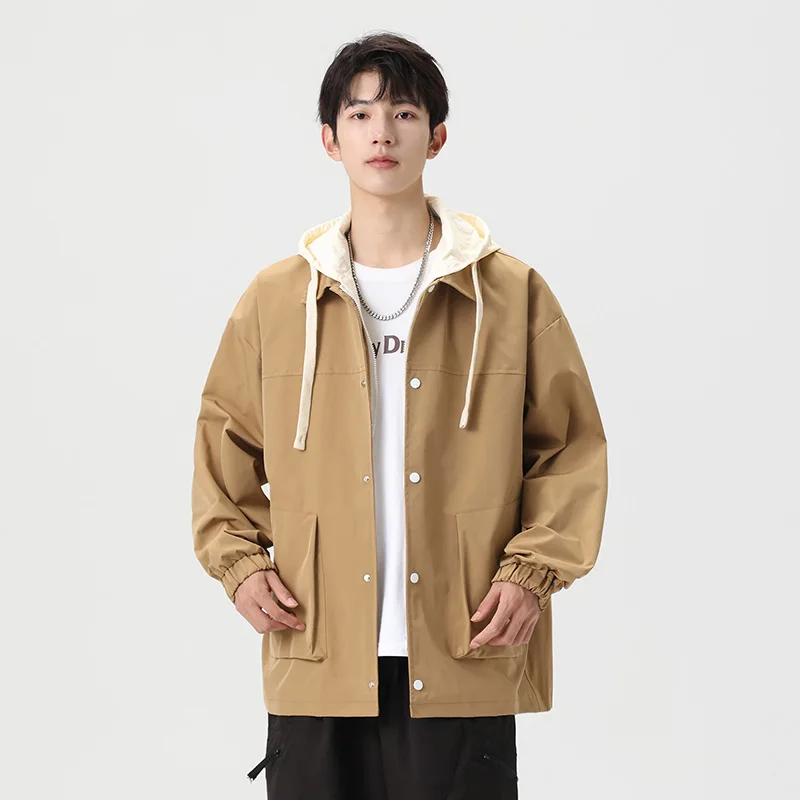 Fake Two-piece Men's Jacket 2024 Spring Trendy Fashion Thin Windproof Hooded Windbreaker Castle Peak Year Outdoor Casual Coat