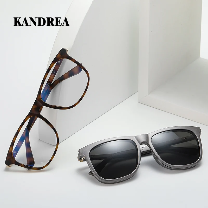 KANDREA Vintage Polarizing Glasses Men Dual-Purpose Fashion Anti-Blue Light Clip Glasses Frame Women Business Glasses 91561