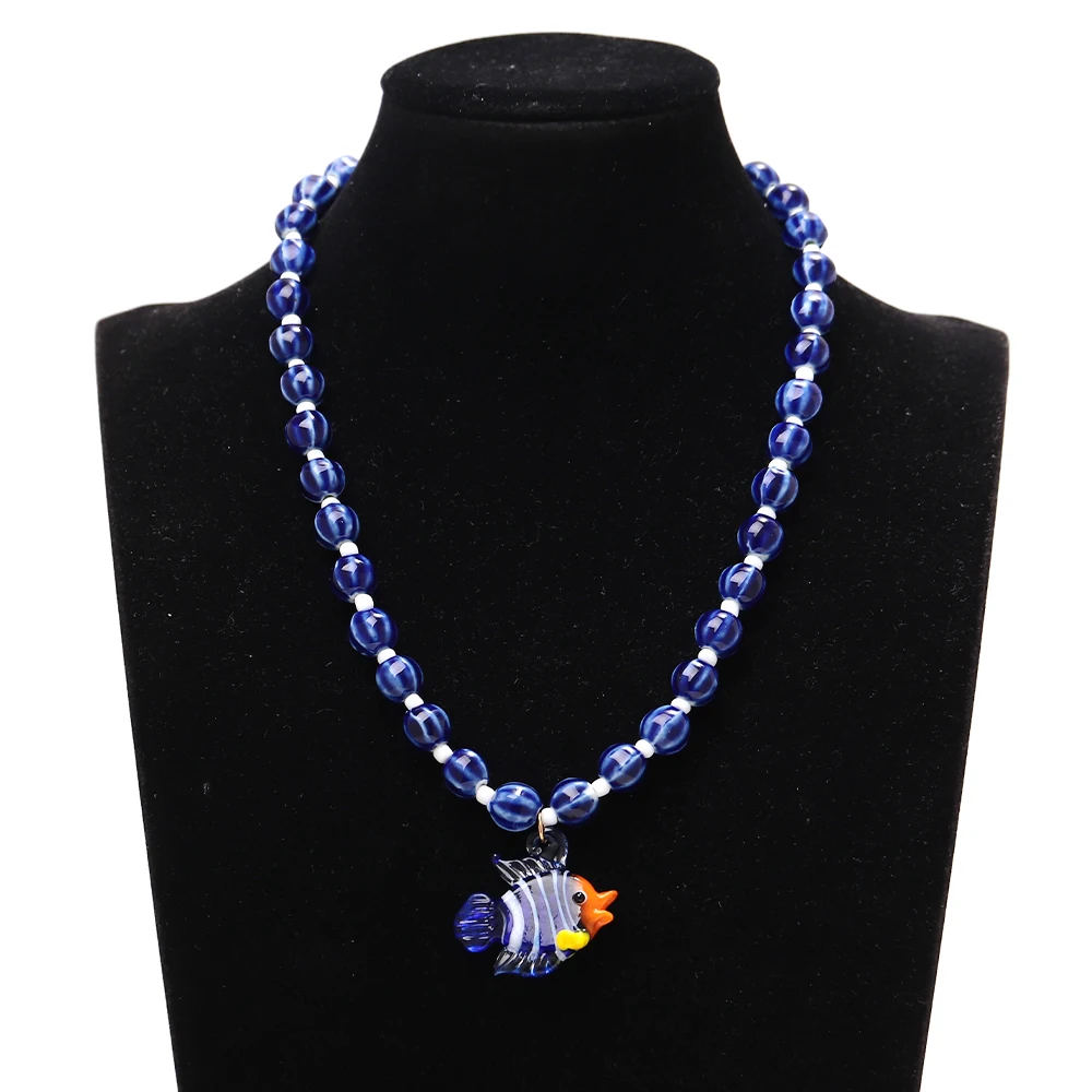 Neue Kreative Tropische Clownfisch-Kaktus-Anhänger-Halskette für Frauen Sommerliche Trendige Runde Keramikperlen-Kette Statement-Schmuck Geschenk – Detail 7