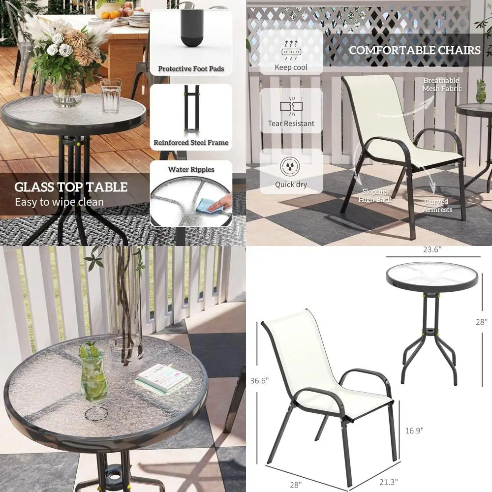 

Компактный уличный набор для бистро со штабелируемыми стульями и стеклянным столом для патио, балкона или сада бежевого цвета