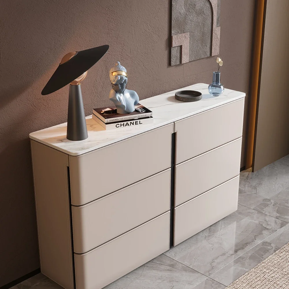 Stone Plate Italian Minimalist Saddle Leather Cabinet High-End Cabinet