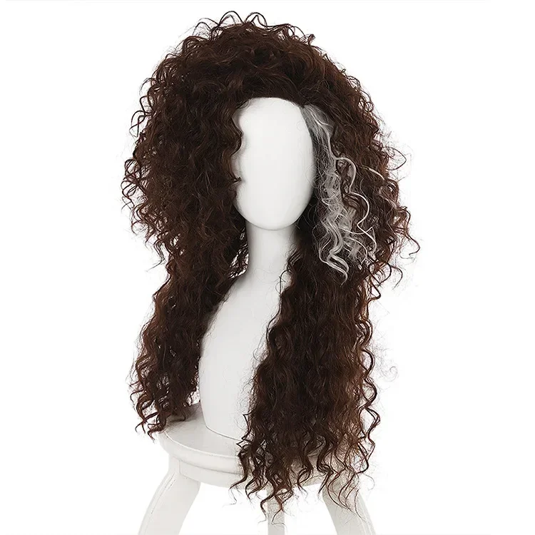 Lestrange-peluca ondulada de personaje de película Bellatrix, larga, Marrón mezclado, resistente al calor, Disfraz de Cosplay