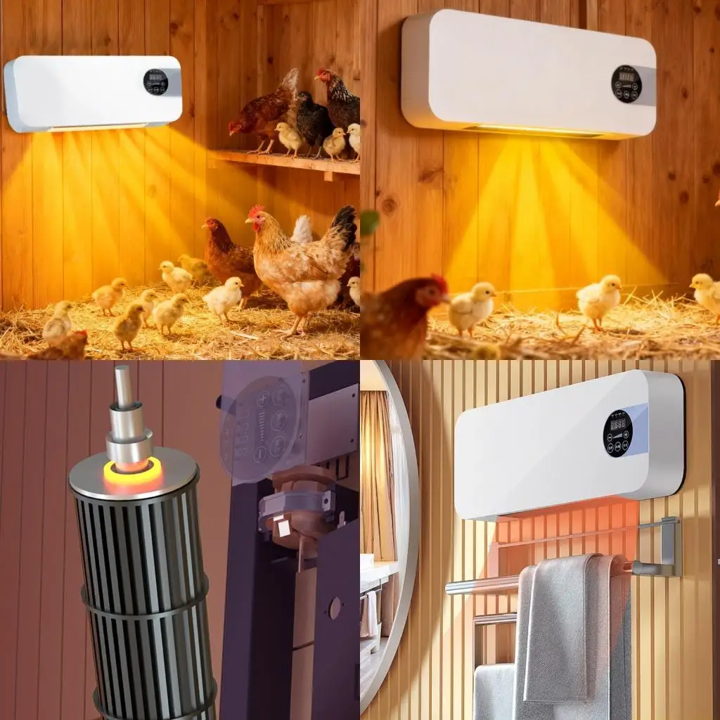 

D0AB Winter chicken Coops heater, Duals-mode wall-mounted chicken Coops heater with timer and remote control, heats up quickly,