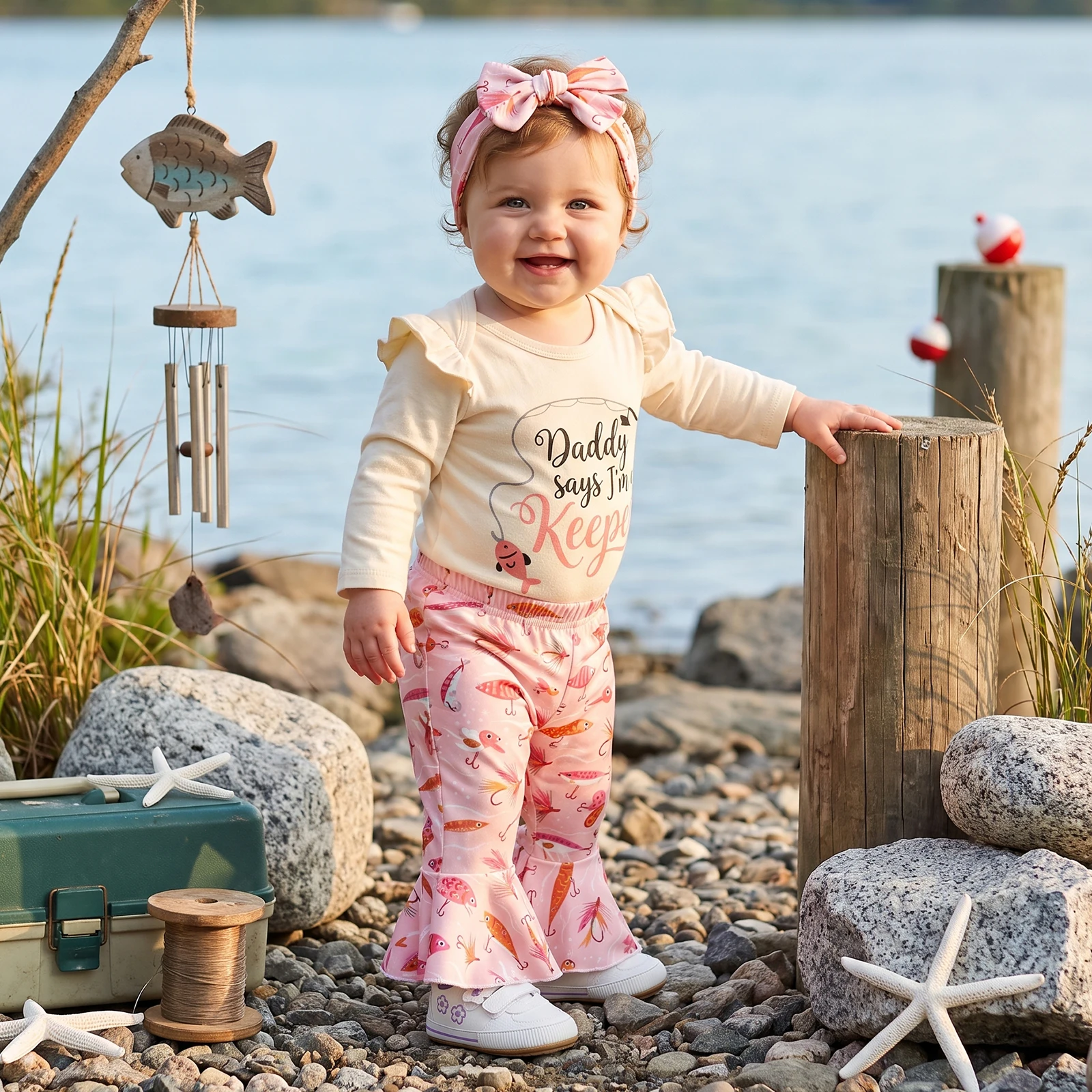 Baby Girl Fall Outfits Long Sleeve Romper Flared Pants Bow Headband 3Pcs