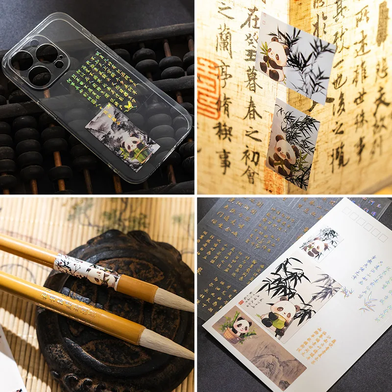 Panda Poetry Stickers Hot Stamping PET Antique Style Booklet Decoration Material Cartoon Text Booklet Ins Style