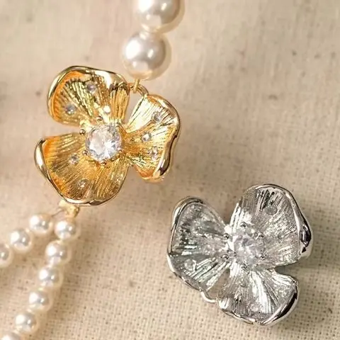 

2 шт. 16,7x19 мм трехмерный циркониевый цветок кулон DIY аксессуар ручной работы настоящее позолоченное трехлепестковое изготовление ювелирных изделий
