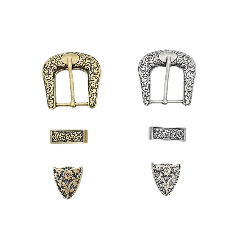 1Set Bronze Ethnic Metal Hooks Three-Piece Pin Buckles For Belt Metal Printing Waist Accessories 3cm Diameter Alloy Belt Buckle