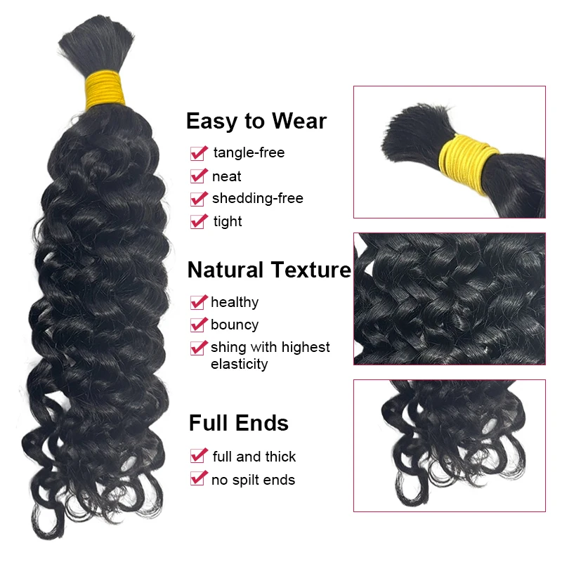 Boho Braids Echthaar Bulk ohne Tressen, Wasserwellen Brasilianisches Haar, Dickes Echthaar zum Flechten – Detail 3