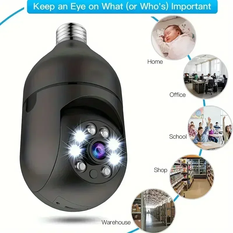 E27 Bulb Wifi Remote Surveillance Camera Rotation Night Vision Indoor Full Color Night  Human Tracking Security Monitor Cameras