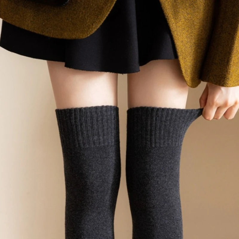 

Autumn/Winter Thick Warm Thigh High Stockings Women Fleece-Lined Soft Slim Over The Knee Socks Solid Color Leg Warmth Long Socks