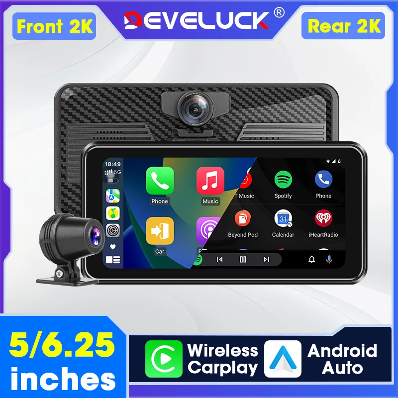 

Портативный 6,25-дюймовый мотоцикл Carplay Android Auto GPS-навигация IP67 Водонепроницаемый 2K Мотоциклы DVR Видеорегистратор Dual BT 5.0