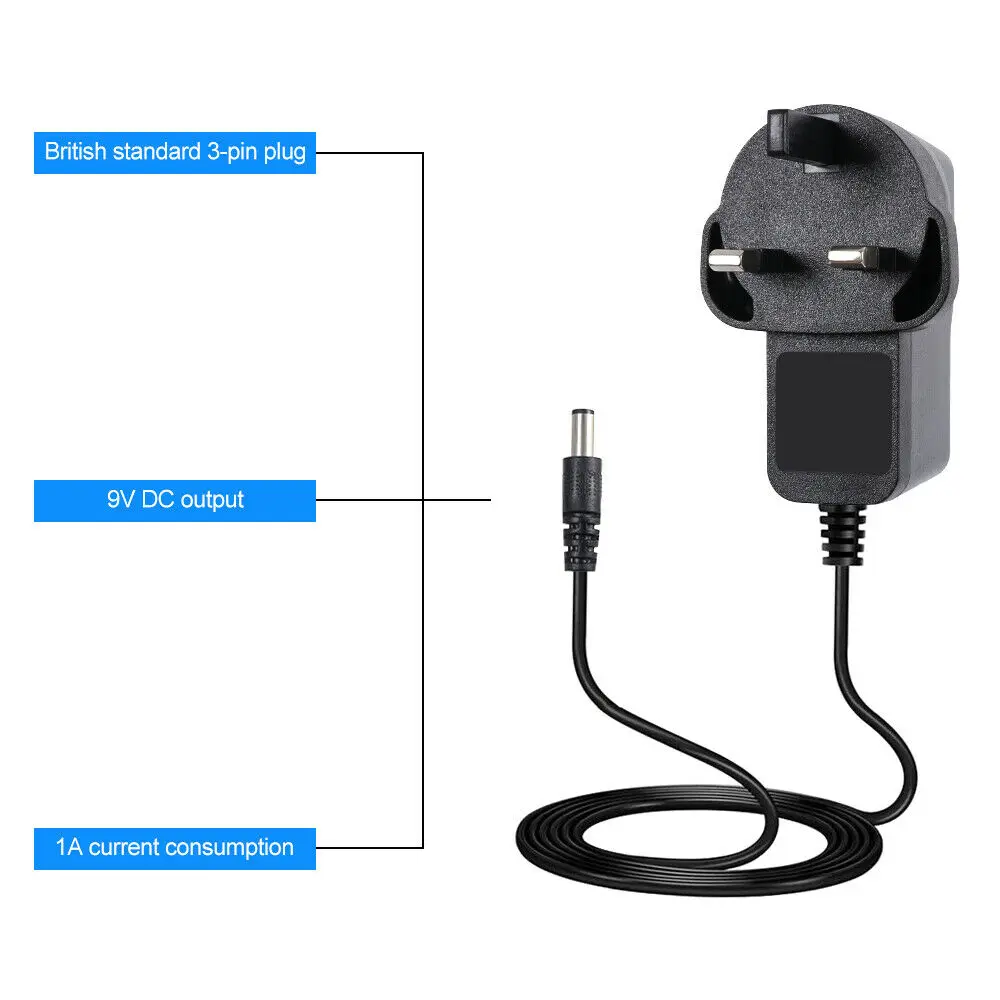 1pcs AC/DC 9V UK Plug Power Supply Adapter Plug Converter Charge Universal 9V1A 5.5x2.1mm