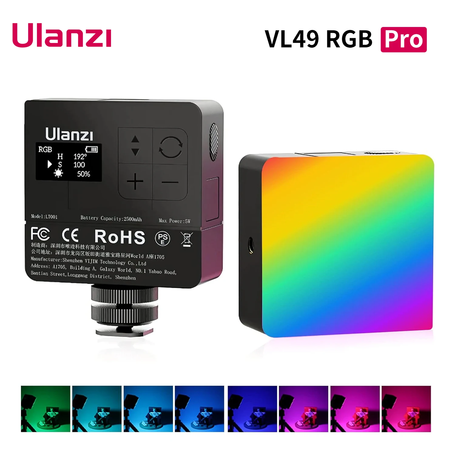 Обновленная видеокамера Ulanzi VL49 RGB PRO светильник 2500K-9000K