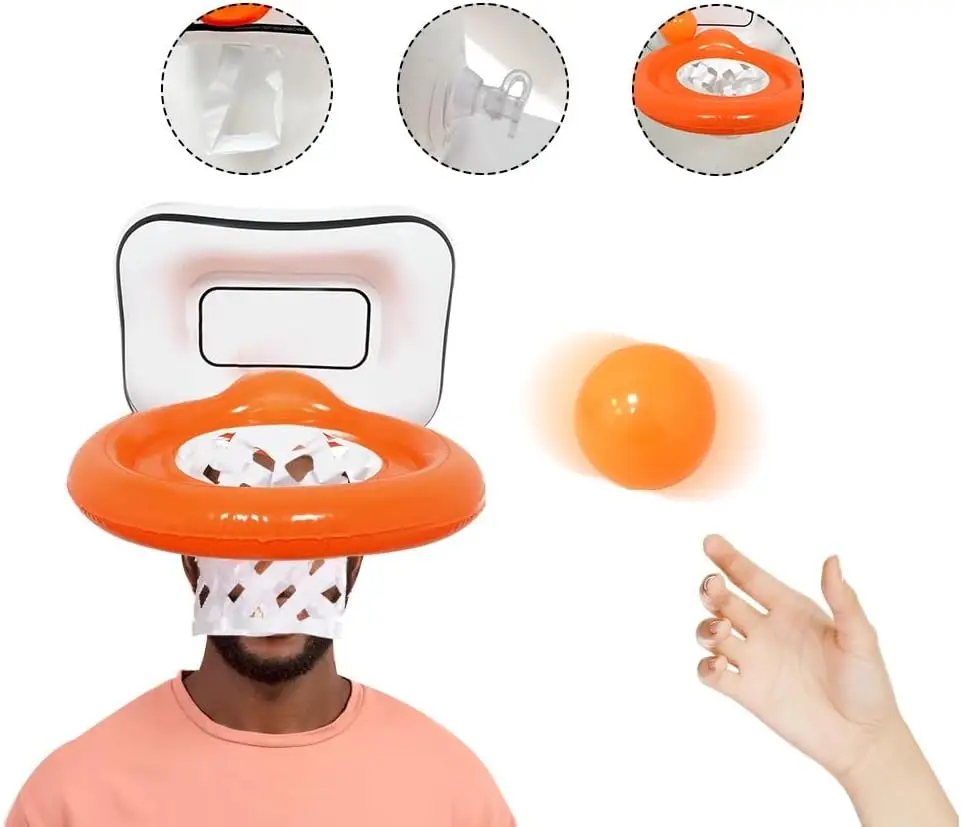 

Inflatable Basketball Hoop Head Game Set, Orange and White, Party Game with Ball, Indoor Family Interactive Entertainment,11.8x7