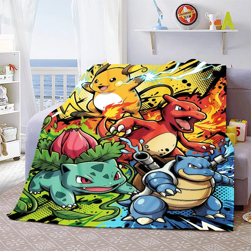 Pokemon Cozy Flannel Blanket Soft Plush Warm Throw for Bed Sofa Couch Lightweight Travel Home Decor Gift -QJY