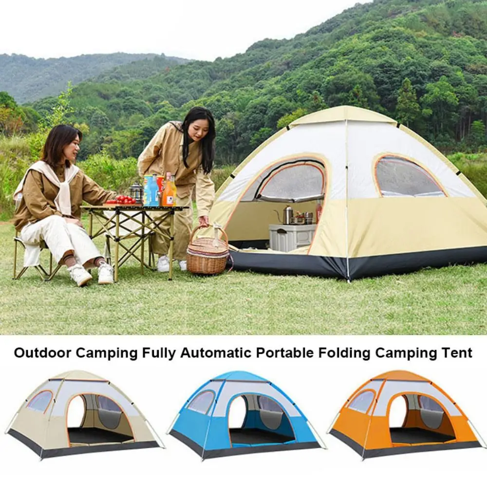 Portable Fully Automatic Tent 2-person Double Door Three Window Folding Camping Tent Quick Opening Double Person Picnic Mat