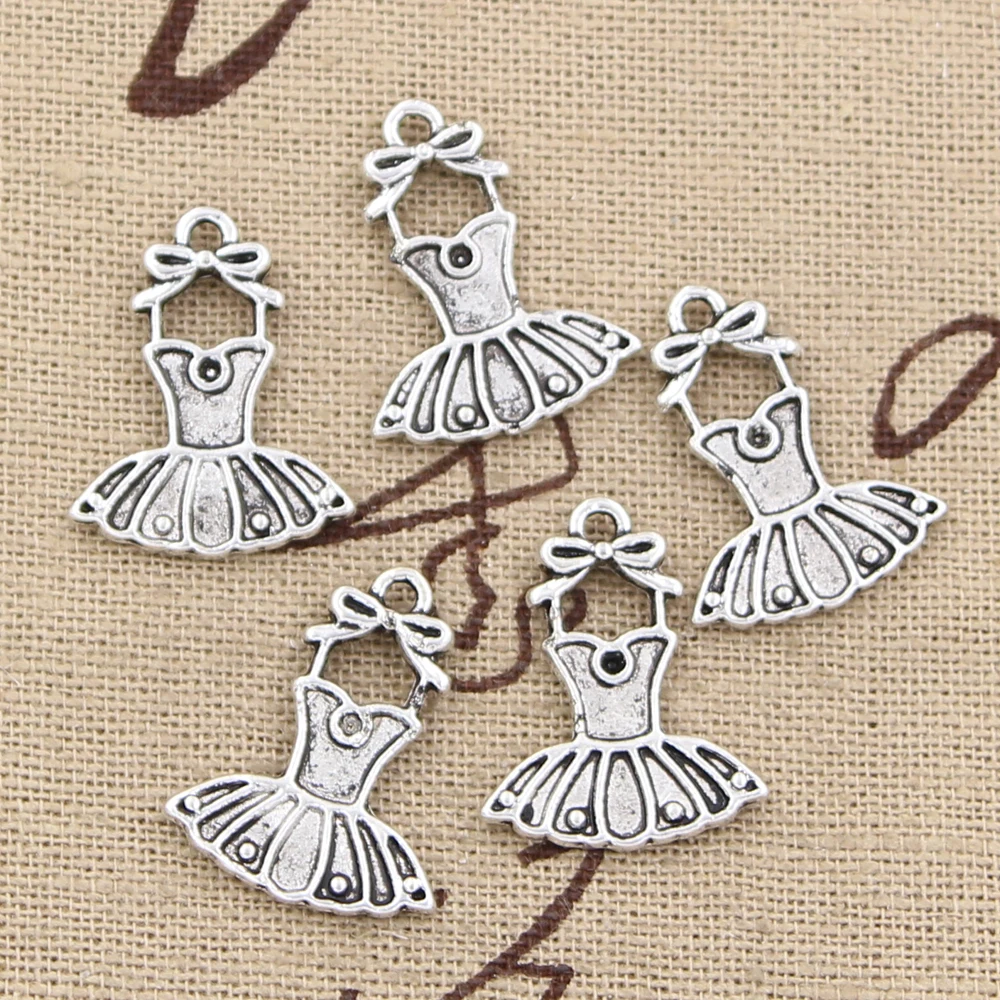 30 sztuk Charms baletowa spódniczka Tutu sukienka spódnica baleriny 20x16mm antyczny srebrny kolor wisiorki DIY produkcja informacji ręcznie robione rzemiosło tybetańskie