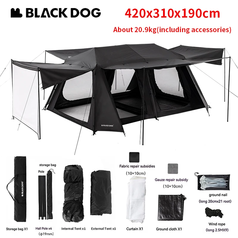 Naturehike BLACKDOG Automatic Tent One-touch for 5-8 Person 33㎡ Family Travel Black Coated Double Layer Waterproof Large Tent