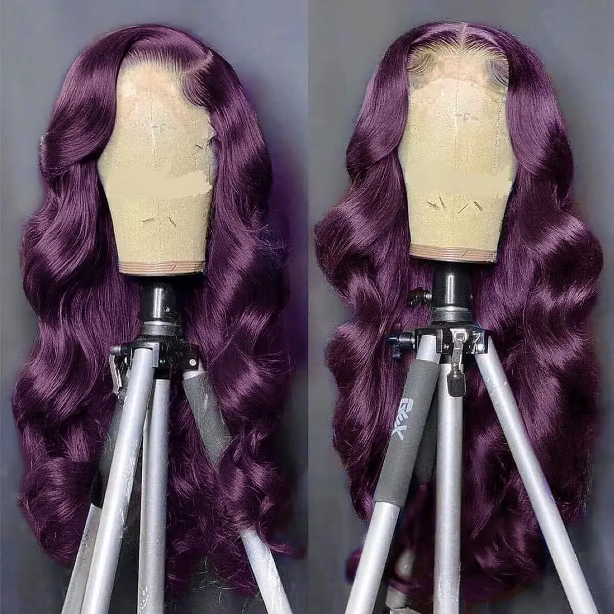 200% Density 13X6 Dark Purple Colored Body Wave Lace Front Wigs Pre Plucked Glueless 13x4 Long Wavy Lace Frontal Wigs For Women - Image 4