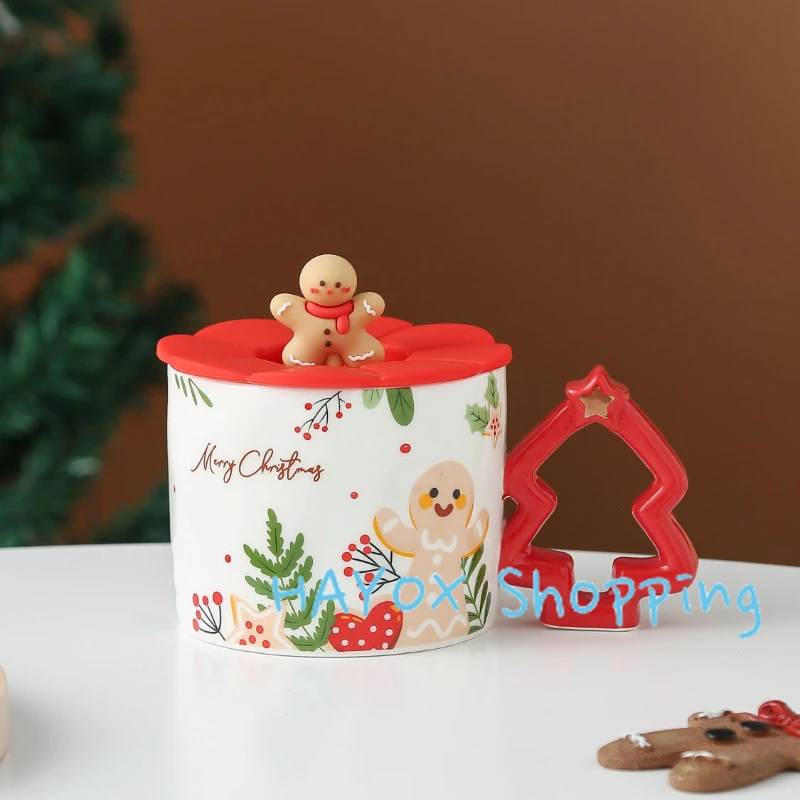 Christmas Mug Hand-painted Gingerbread Man Ceramic Mugs Coffee Cup Breakfast Milk Cups Christmas Decoration Gift 400ml Drink Cup