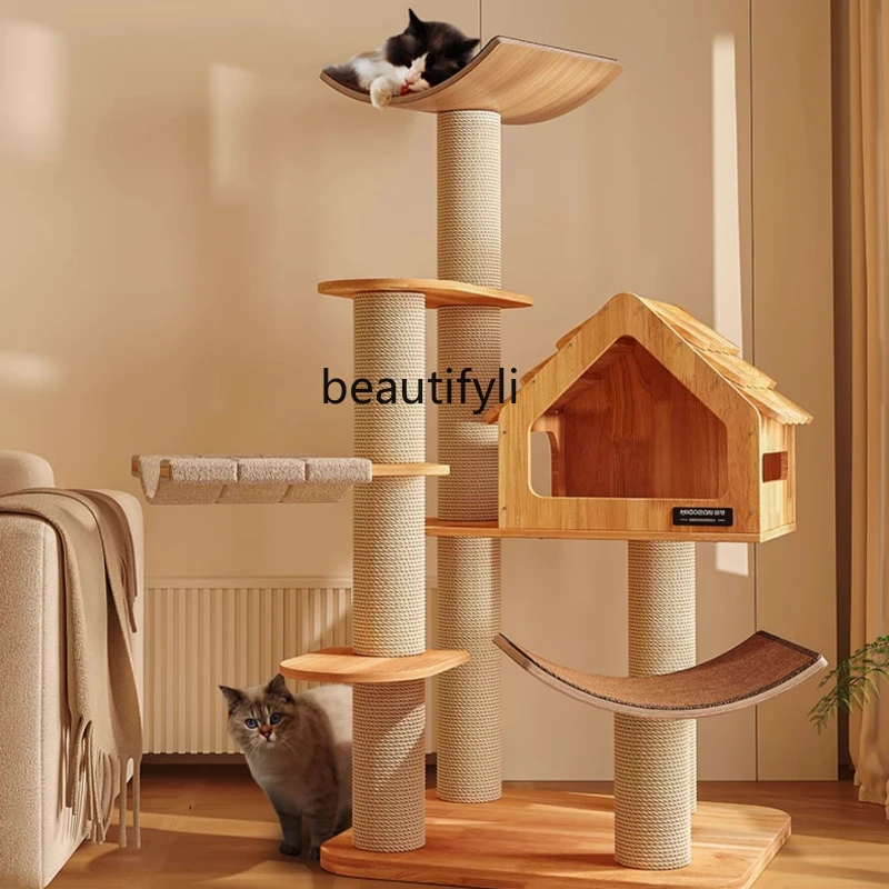 Forest Cat Climbing Frame Solid Wood Nest Scratch Board Cat Tree Integrated Maine Large Cat Can Be Used without Covering