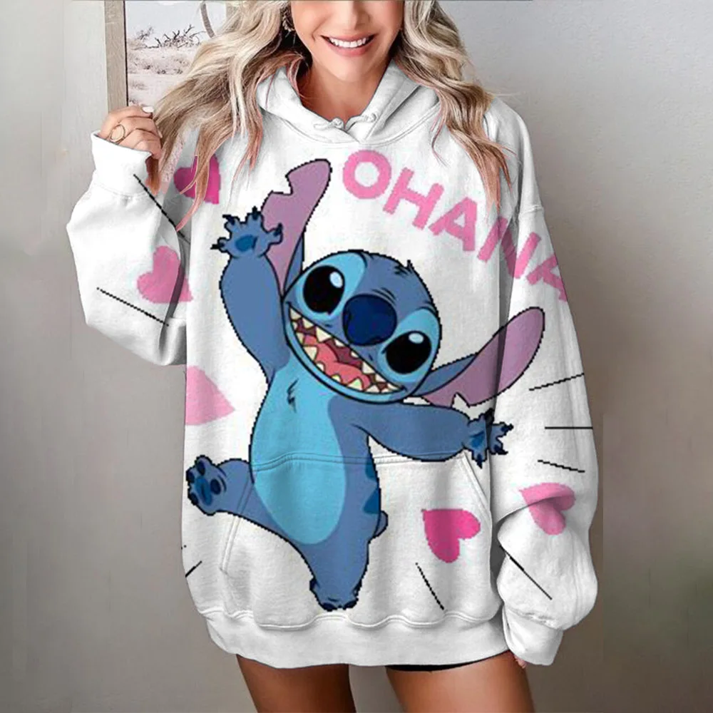 Disney Stitch print Cartoon Hooded Sweater Jacket Clothes Hoodie Oversize Design Feeling Loose and Comfortable