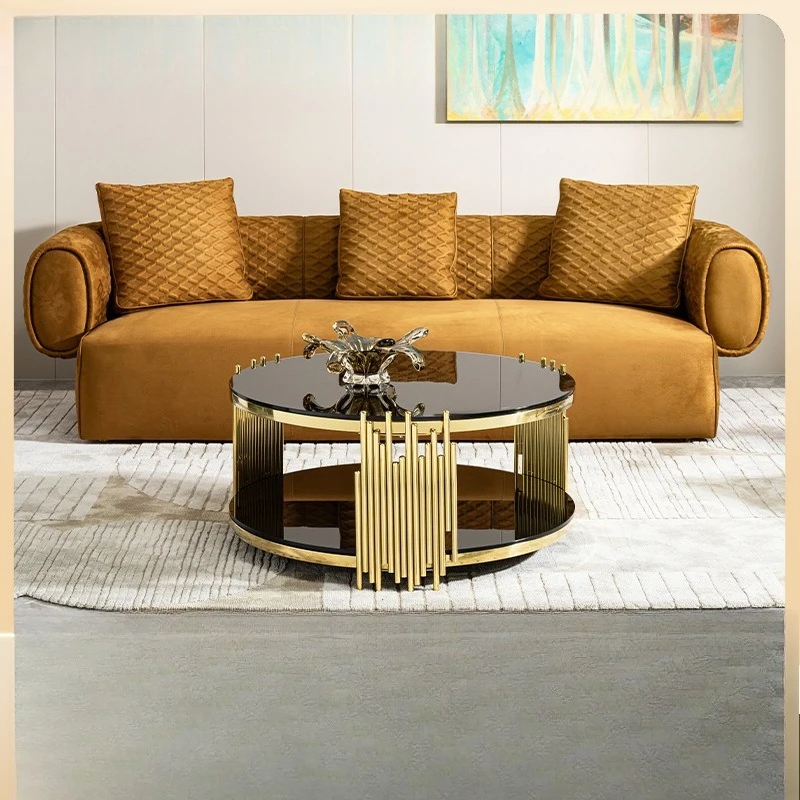 

Round coffee table living room light luxury high-end small apartment Italian stainless steel black glass designer tea table cust