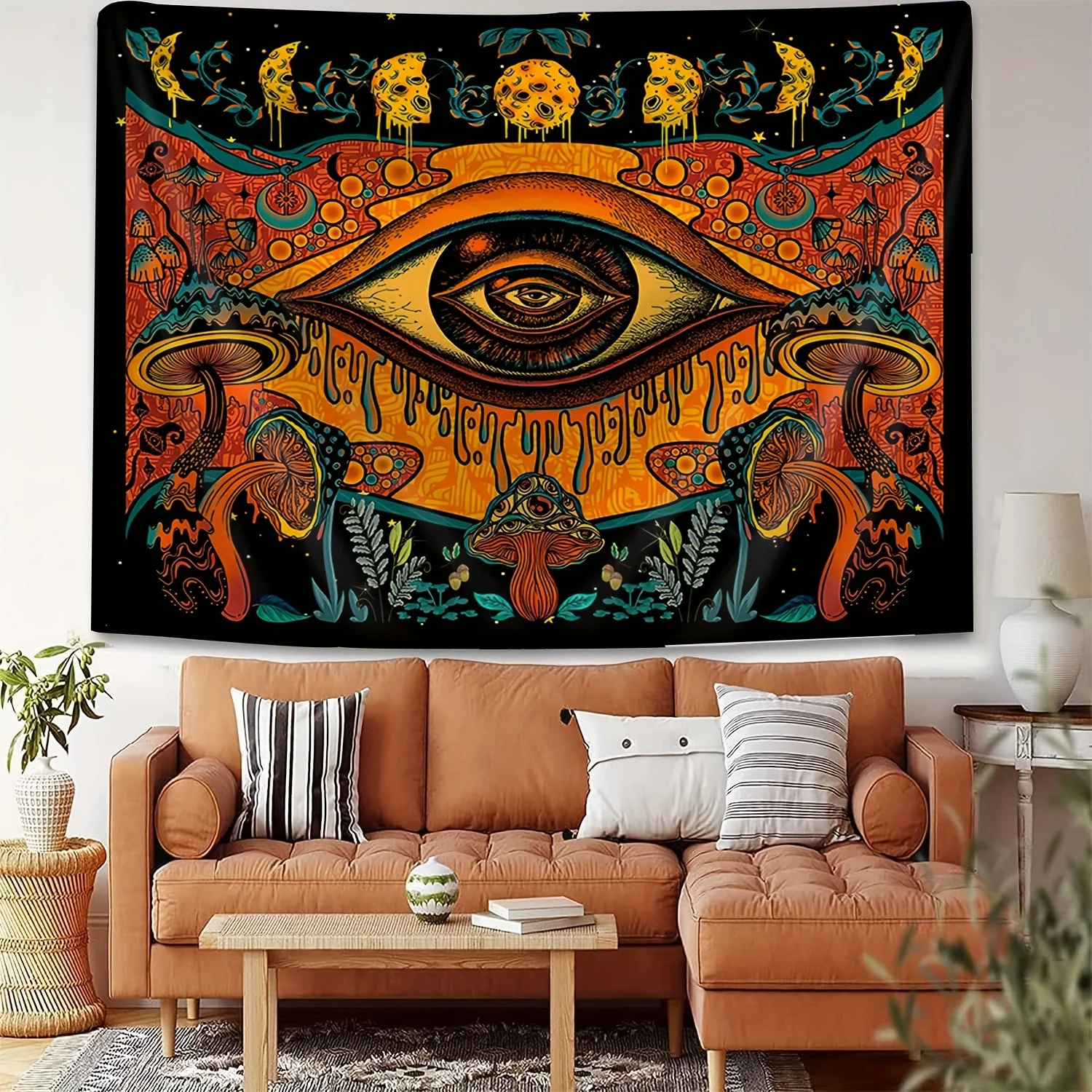 VIKAMA Mystic Eye Fantasy Pilz Wandteppich Wohnzimmer verfügen über Wand-Themen-basierte Kunststudio-Dekoration für Gästehäuser