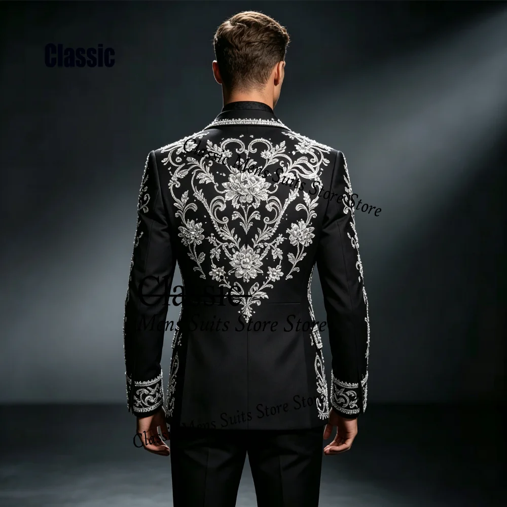 Customized Elegant Applique Men suit Luxury Corset Gem For Wedding Groom Male Prom Party Simple Blazer 2 Pieces Set Tuxedos Slim
