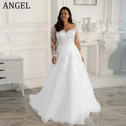 ANGEL Plus Size Wedding Dress Elegant Customized Lace Bride Dress 2025 Tulle Applique Sweep Train A-Line robe de mariée