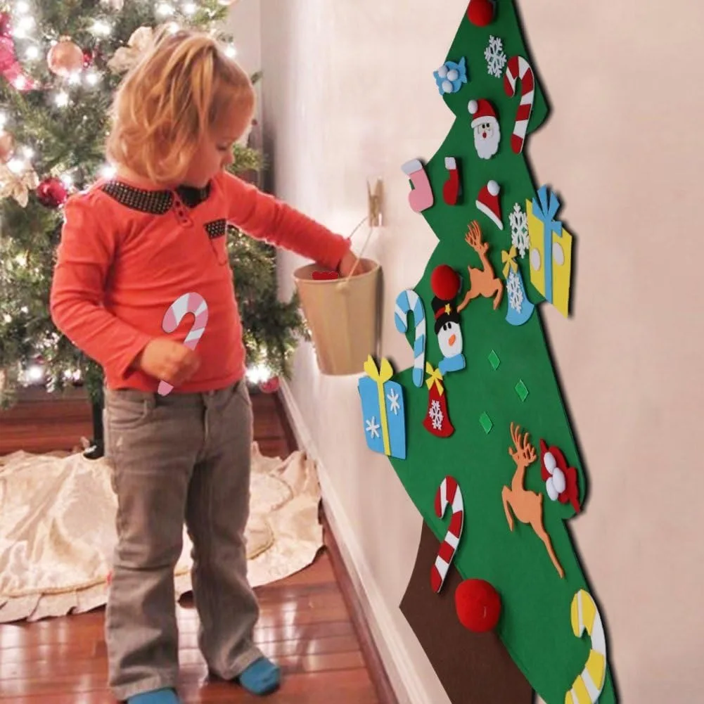 DIY Felt Christmas Tree Set with 26pcs Detachable Ornaments for Kids, Xmas Gifts, New Year Door Wall Hanging Decorations