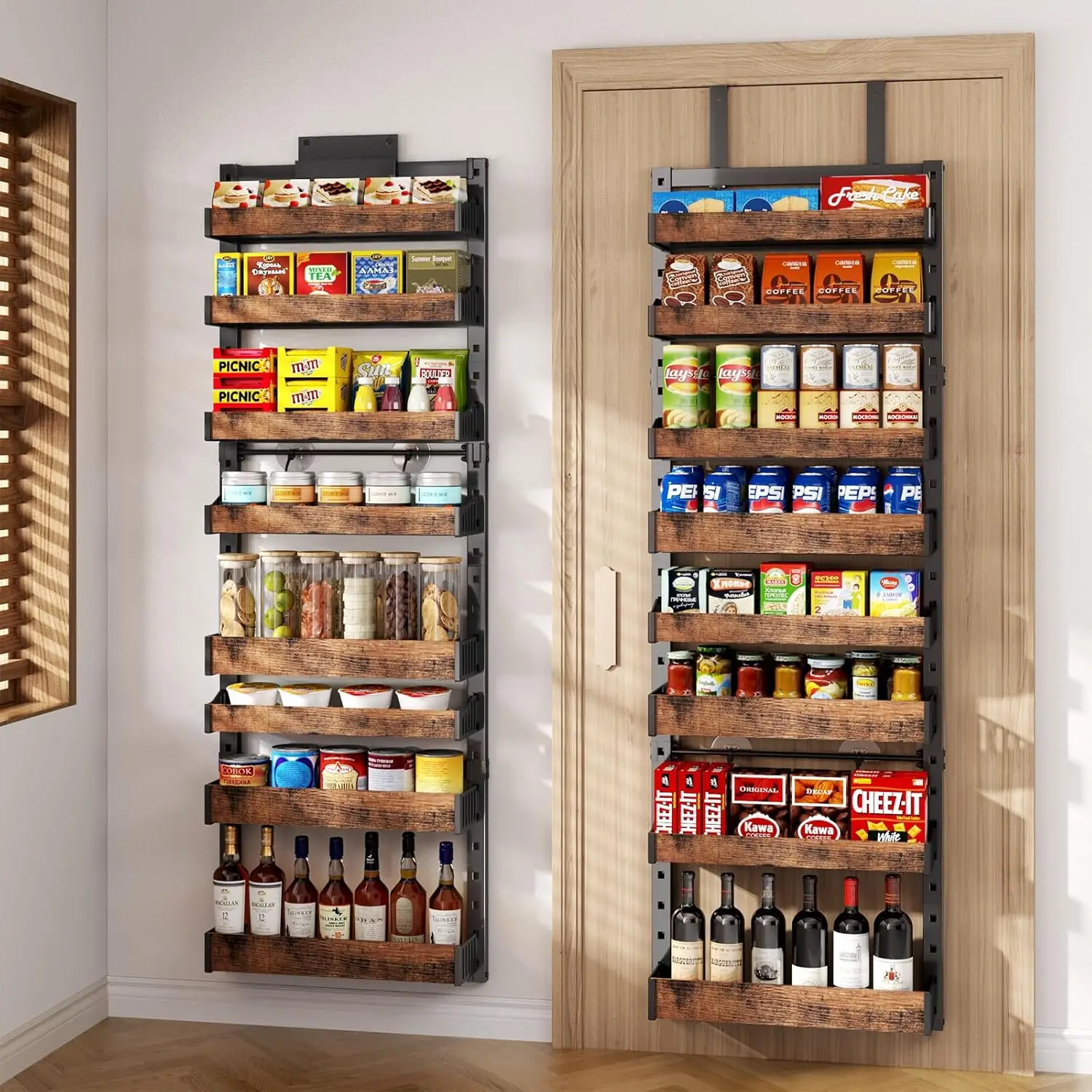 

8-Tier Over The Door Pantry Organizer, Heavy-Duty Metal Wall Mount or Hanging Spice Rack, behind the door storage Shelve