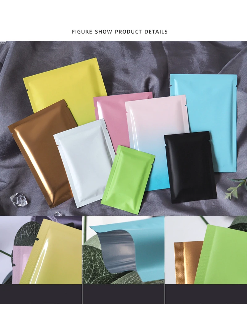 TETP 100 Stück kleine farbige Aluminiumfolie oben offener Beutel Heißsiegelpulver Süßigkeiten Tee Flüssigkeitsverpackung Aufbewahrungsbevorzugungen Großhandel – Detail 4