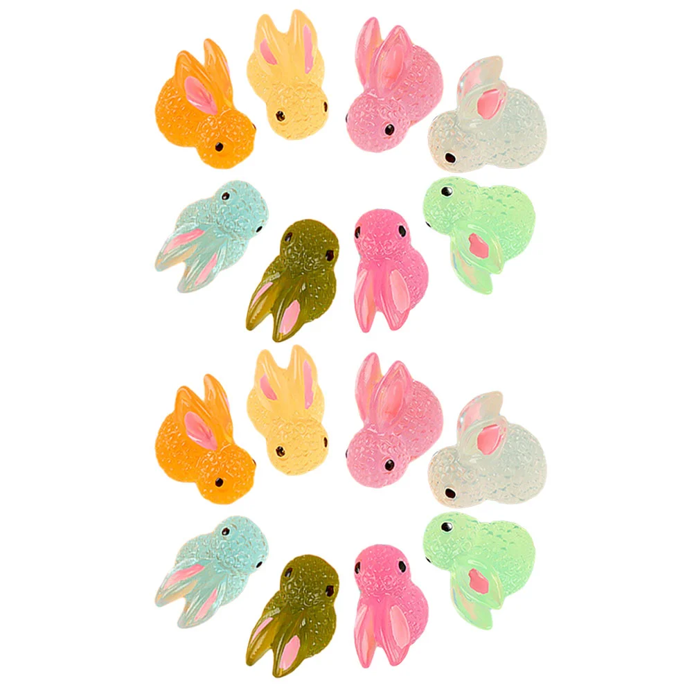 16 Pcs Glow-in-the- Animal Small Craft Desktop Tiny Statues Household Micro Landscape Tabletop Miniature Resin Bunny