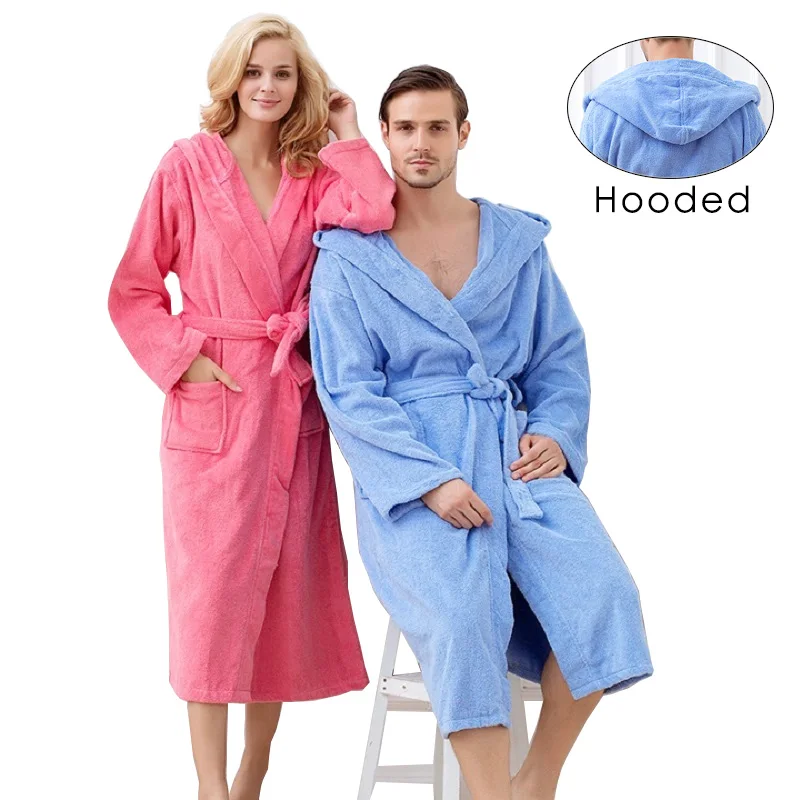 

Men Summer Bathrobe Cotton Long Warm Flannel Bathrobe Towel Fleece Robes for Women Hooded Long Sleeve Bath Robe Sleepwear